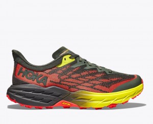 Chaussure Trail Running HOKA Speedgoat 5 Homme Noir Rouge Jaune | 8540IYNAW