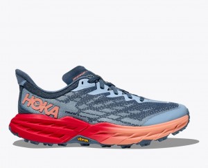 Chaussure Trail Running HOKA Speedgoat 5 Femme Bleu Grise Rouge | 2409SOVLI