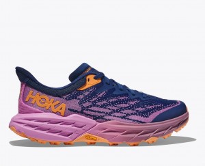 Chaussure Trail Running HOKA Speedgoat 5 Femme Bleu Marine Rose | 6415UHNVI