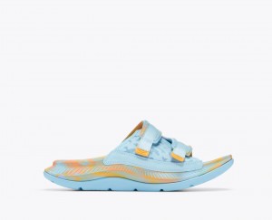 Slide HOKA Ora Luxe Homme Bleu Clair Orange | 4135ASIOM