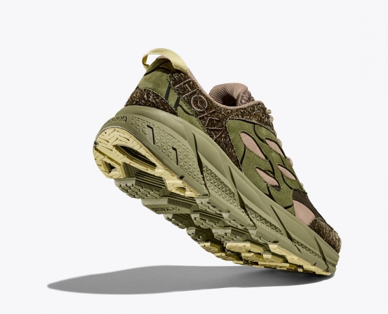 Basket HOKA Elite Terrain System Clifton L Daim Homme Vert Beige | 0563NLEFB