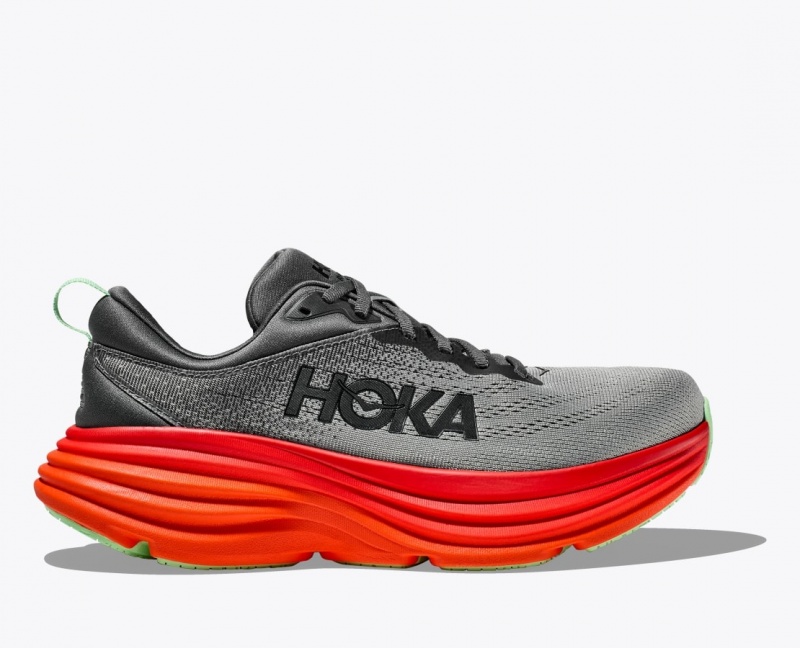 Chaussure Running HOKA Bondi 8 Homme Grise Foncé Rouge | 3412NCAMI