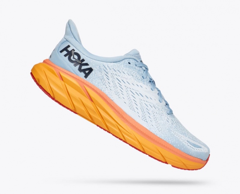 Chaussure Running HOKA Clifton 8 Femme Bleu Clair Blanche Orange | 3064QPASI