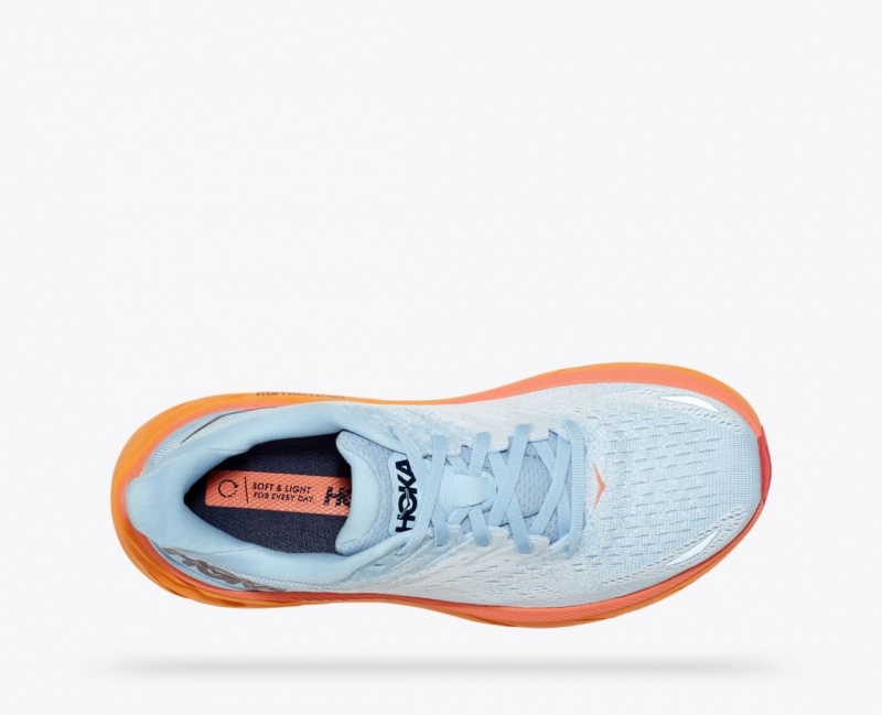 Chaussure Running HOKA Clifton 8 Femme Bleu Clair Blanche Orange | 3064QPASI