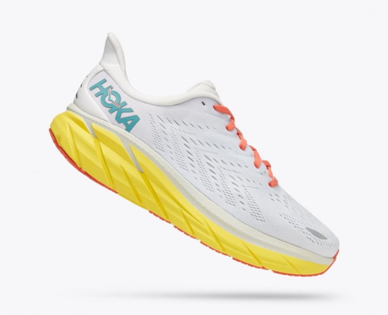 Chaussure Running HOKA Clifton 8 Homme Blanche Jaune | 9762ILOHY