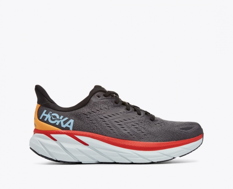 Chaussure Running HOKA Clifton 8 Homme Grise Foncé Rouge | 1705GXQLR