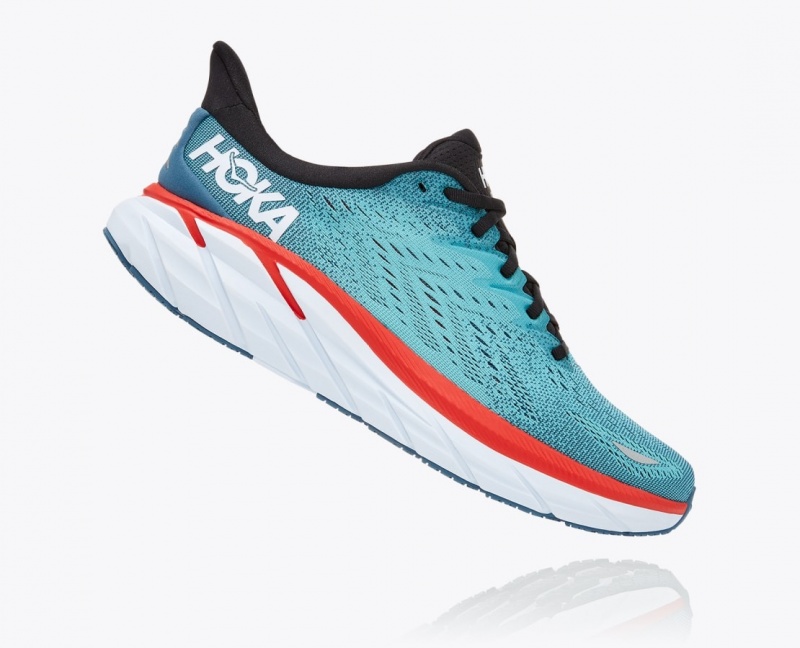 Chaussure Running HOKA Clifton 8 Homme Turquoise Rouge | 6052LEQRH