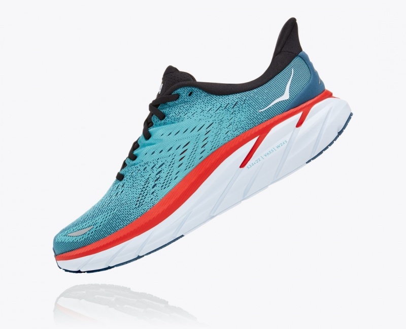 Chaussure Running HOKA Clifton 8 Homme Turquoise Rouge | 6052LEQRH