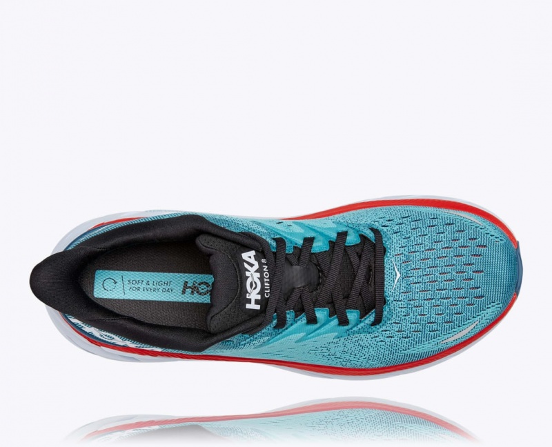 Chaussure Running HOKA Clifton 8 Homme Turquoise Rouge | 6052LEQRH