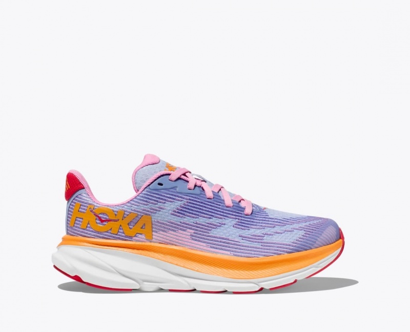 Chaussure Running HOKA Clifton 9 Enfant Violette Clair Orange Rose | 7854NFPGL