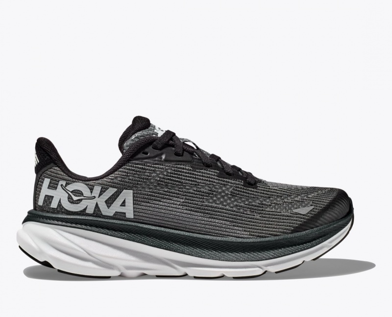 Chaussure Running HOKA Clifton 9 Enfant Noir Blanche | 2019GDQPB