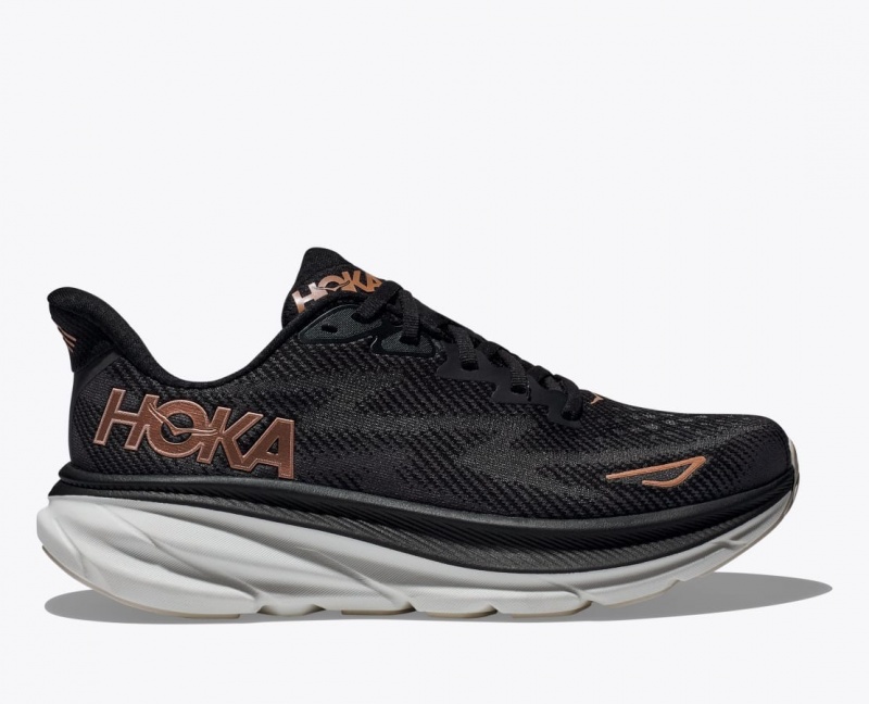 Chaussure Running HOKA Clifton 9 Femme Noir Rose Doré | 1064RKMOQ