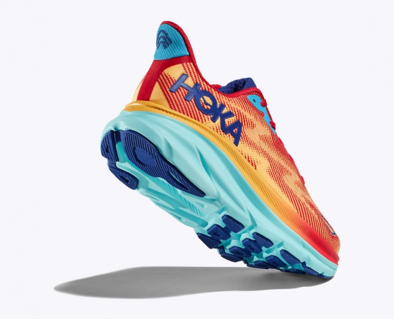 Chaussure Running HOKA Clifton 9 Femme Orange Rouge Bleu | 2569CWRZO