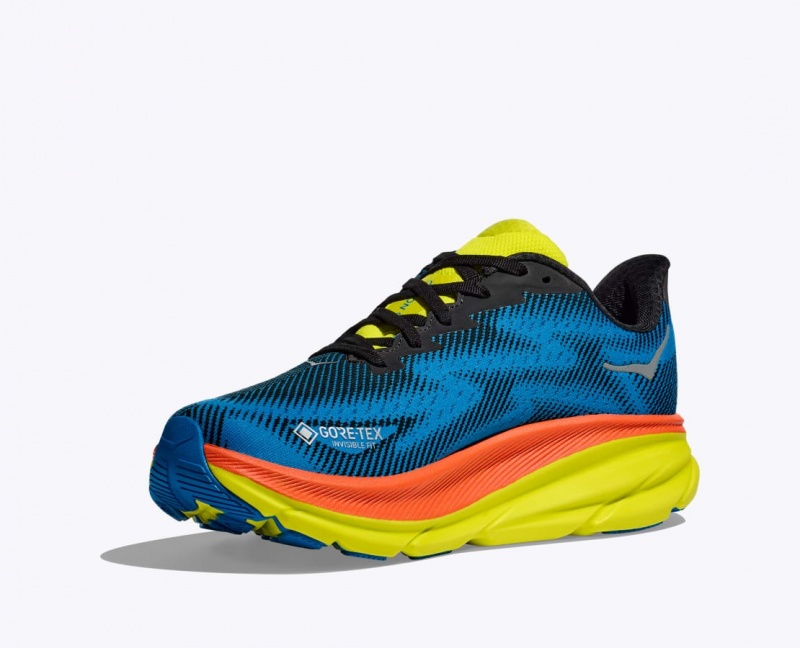 Chaussure Running HOKA Clifton 9 GTX Femme Bleu Noir Vert | 8967QPFMD