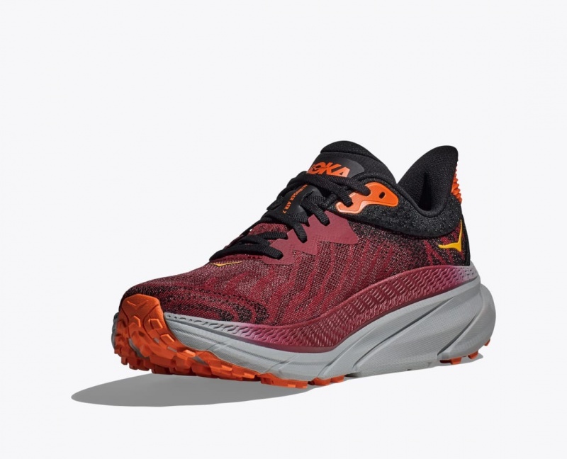 Chaussure Trail Running HOKA Challenger 7 Homme Rouge Foncé Noir | 7245VIEAR