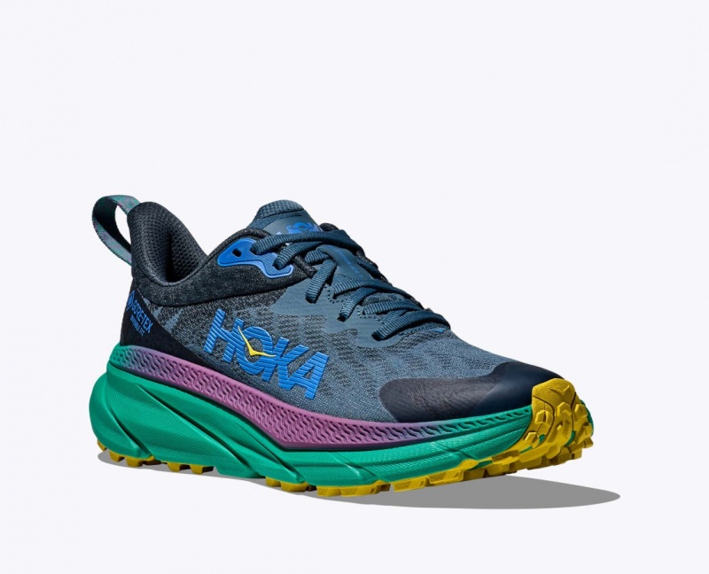 Chaussure Trail Running HOKA Challenger 7 GTX Homme Bleu Noir Vert | 8507OKFPB