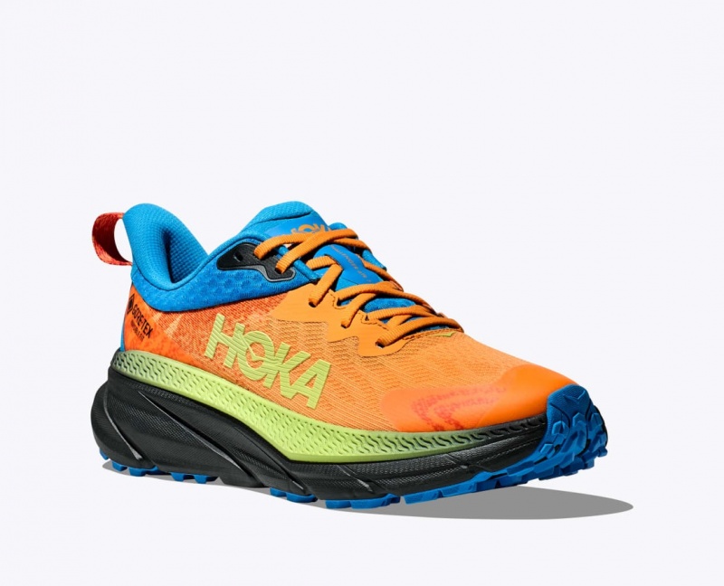 Chaussure Trail Running HOKA Challenger 7 GTX Homme Orange Vert Bleu | 5812RLOUE