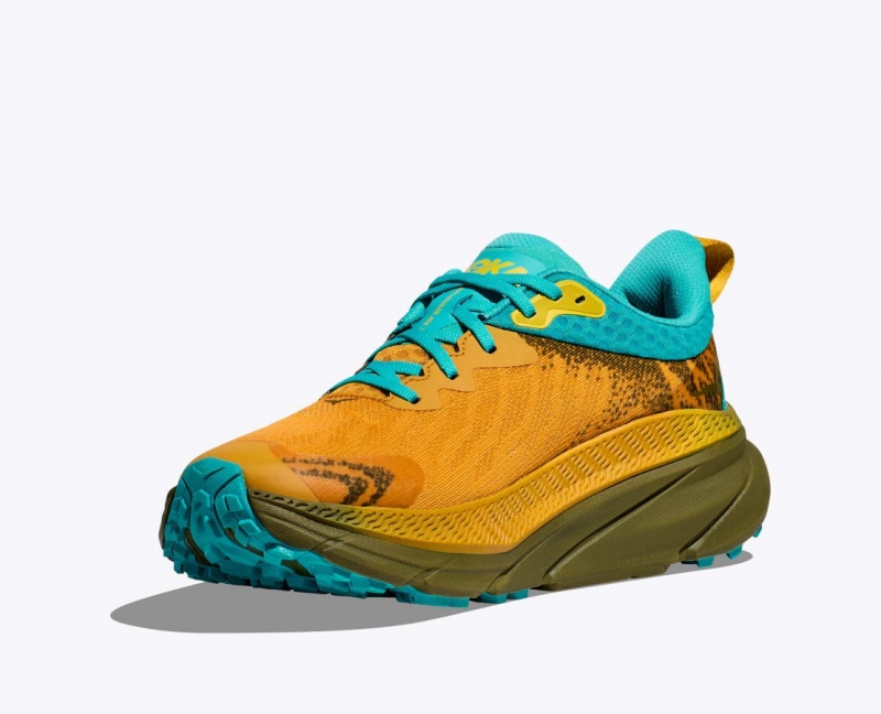 Chaussure Trail Running HOKA Challenger 7 GTX Homme Orange Vert Olive Turquoise | 5143DXEVQ