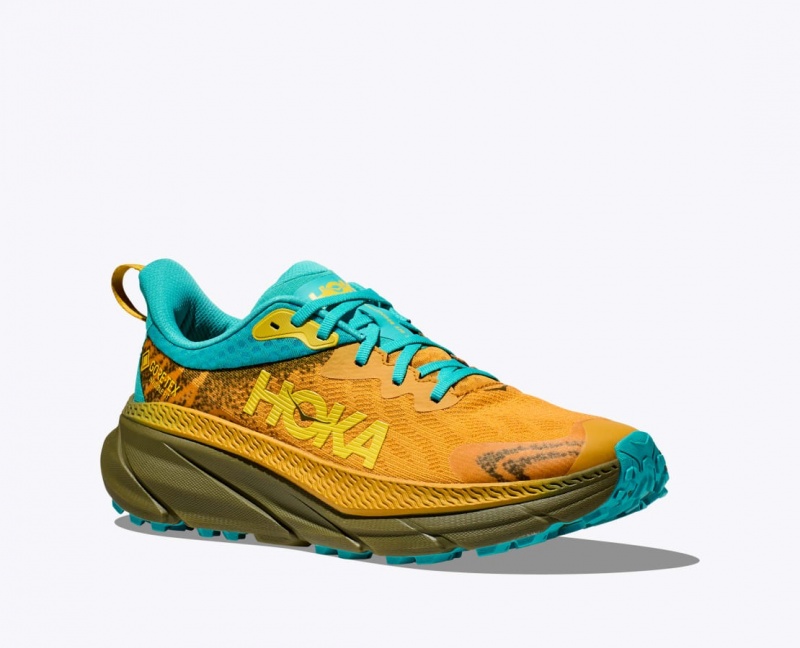 Chaussure Trail Running HOKA Challenger 7 GTX Homme Orange Vert Olive Turquoise | 5143DXEVQ