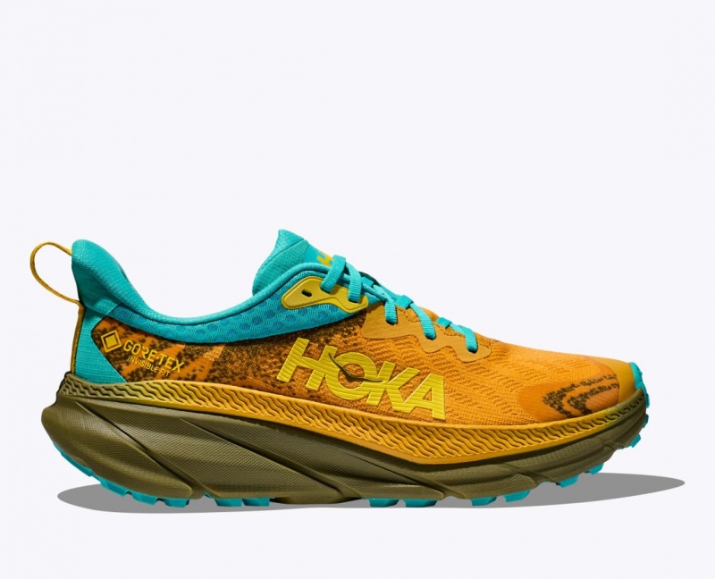 Chaussure Trail Running HOKA Challenger 7 GTX Homme Orange Vert Olive Turquoise | 5143DXEVQ