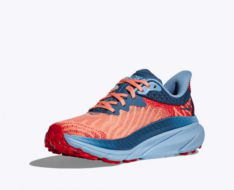 Chaussure Trail Running HOKA Challenger 7 Femme Corail Bleu Foncé | 5746PMKBN