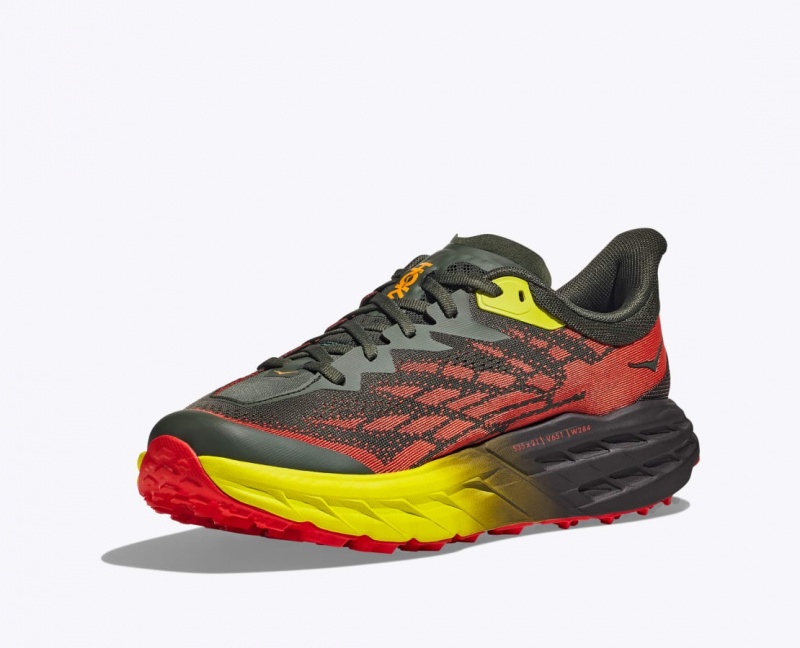 Chaussure Trail Running HOKA Speedgoat 5 Homme Noir Rouge Jaune | 8540IYNAW