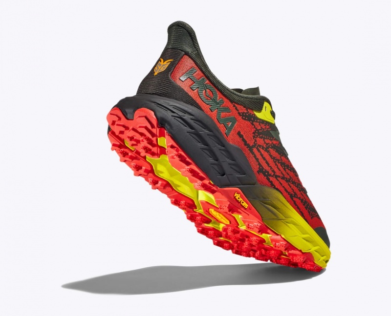 Chaussure Trail Running HOKA Speedgoat 5 Homme Noir Rouge Jaune | 8540IYNAW