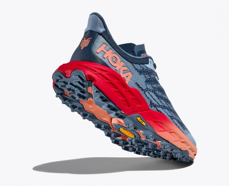 Chaussure Trail Running HOKA Speedgoat 5 Femme Bleu Grise Rouge | 2409SOVLI