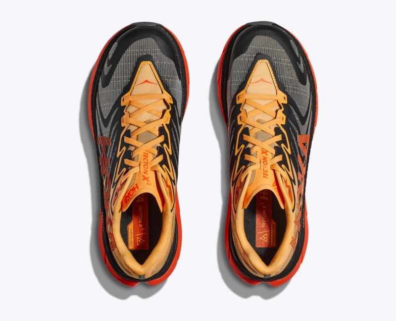 Chaussure Trail Running HOKA Tecton X 2 Homme Noir Orange Rouge | 4176AMZXL