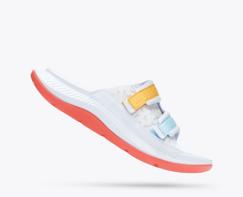 Slide HOKA Ora Luxe Homme Blanche Orange Bleu | 8652USFEA