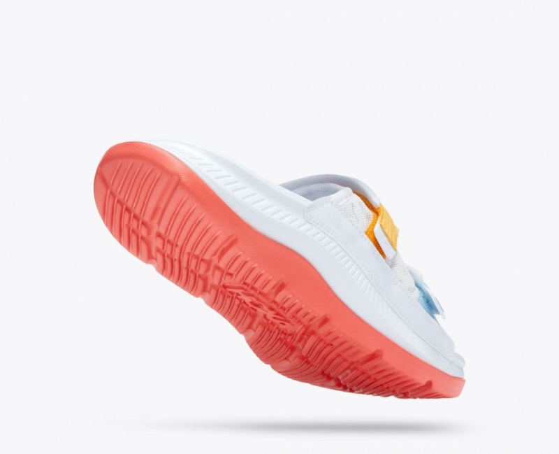 Slide HOKA Ora Luxe Homme Blanche Orange Bleu | 8652USFEA