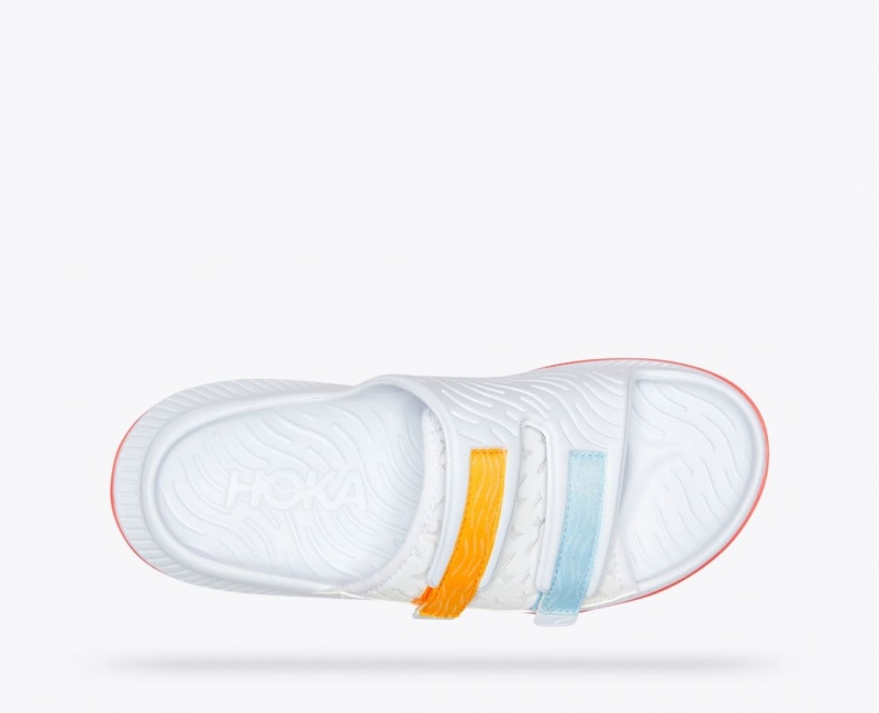 Slide HOKA Ora Luxe Homme Blanche Orange Bleu | 8652USFEA