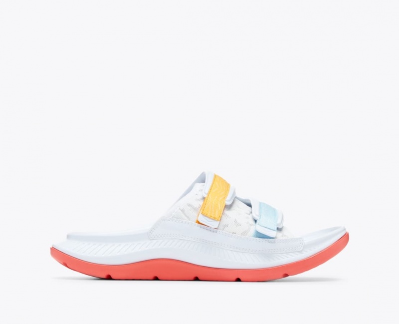 Slide HOKA Ora Luxe Homme Blanche Orange Bleu | 8652USFEA