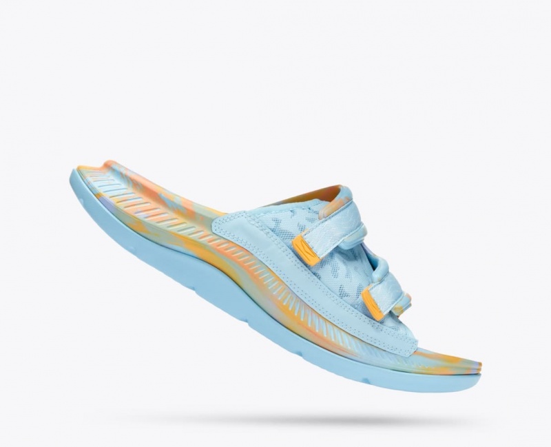 Slide HOKA Ora Luxe Homme Bleu Clair Orange | 4135ASIOM