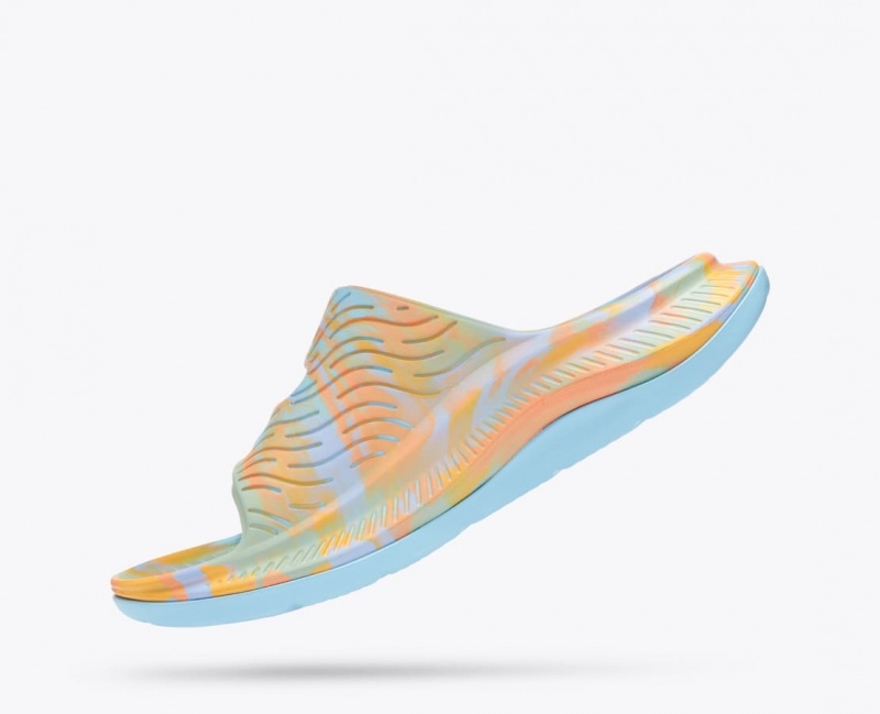 Slide HOKA Ora Luxe Homme Bleu Clair Orange | 4135ASIOM