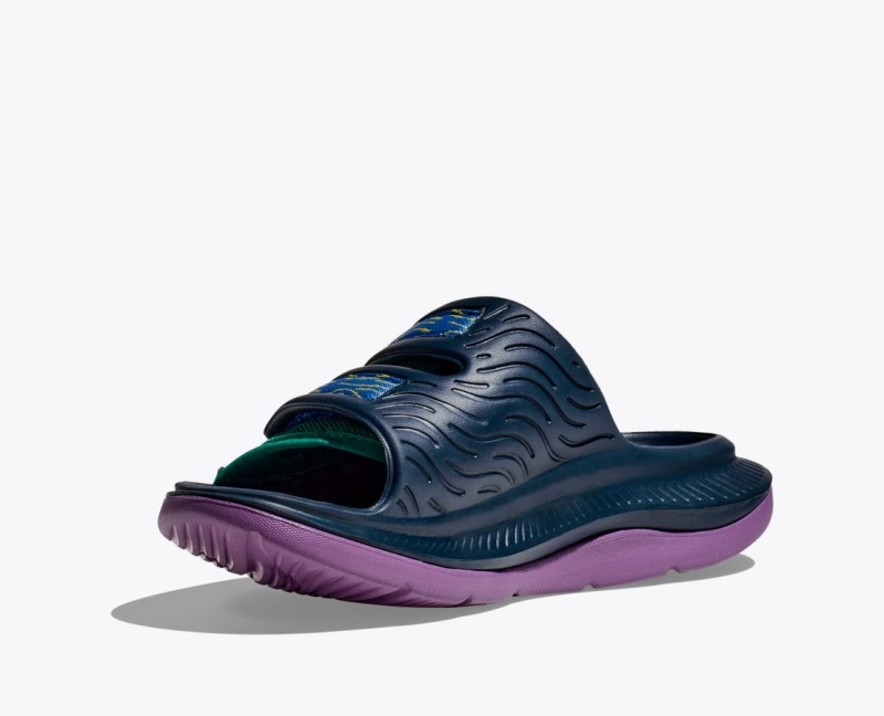 Slide HOKA Ora Luxe Homme Bleu Foncé Vert Violette | 2074RLITV