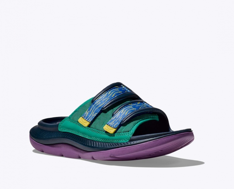 Slide HOKA Ora Luxe Homme Bleu Foncé Vert Violette | 2074RLITV