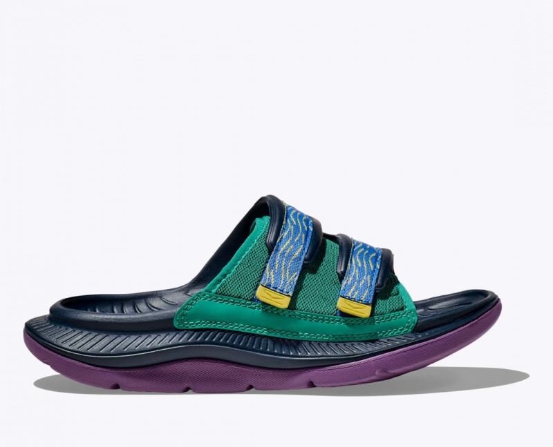 Slide HOKA Ora Luxe Homme Bleu Foncé Vert Violette | 2074RLITV